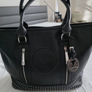 Versace "1969 V" Black Studded Women's Tote Bag